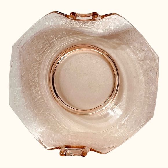 Vintage Pink Depression Glass Folded Edge Etched Platter/Bowl with handles - Picture 6 of 15